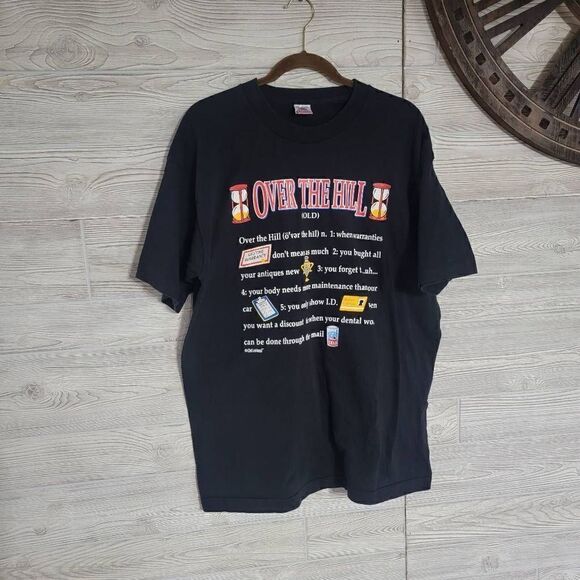 Vintage Over The Hill T Shirt Mens SZ XL 90S Single Stitch USA Gag Shirt - Picture 1 of 6